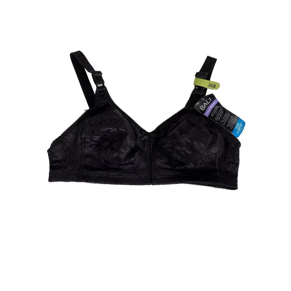 NWT Bali Women's Classic Support Floral Lace Wireless Spa Closure Bra 36B Black - Picture 4 of 9